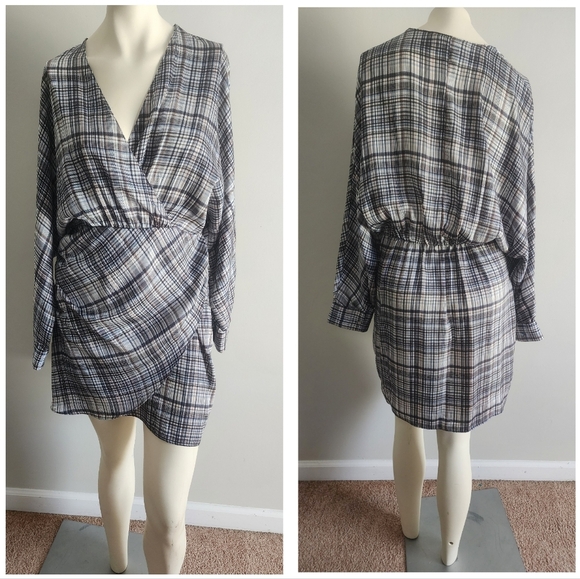 Zara Satin Effect long sleeve dress womens size Large academia plaid classic - Picture 1 of 16